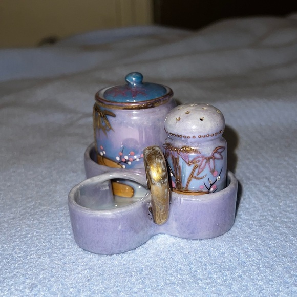 Rare Vintage Condiment Salt Shaker Holder Lusterware Hand Painted Japan - Picture 4 of 16